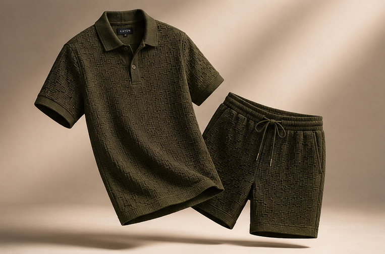 Textured Polo Set - Olive