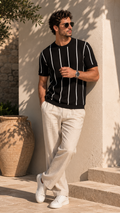 Striped Knit Tee - Black