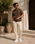Striped Knit Tee - Brown