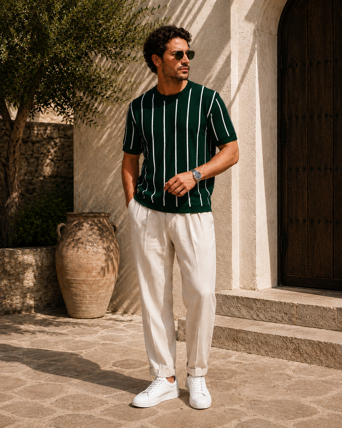 Striped Knit Tee - Green