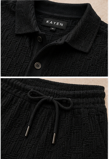 Textured Polo Set - Black