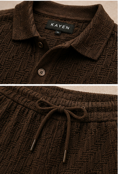 Textured Polo Set - Brown