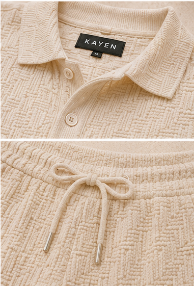 Textured Polo Set - Cream white