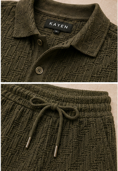 Textured Polo Set - Olive