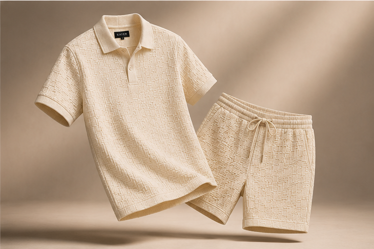 Textured Polo Set - Cream white