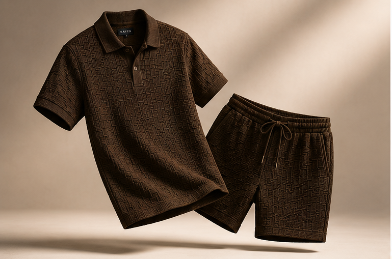 Textured Polo Set - Brown