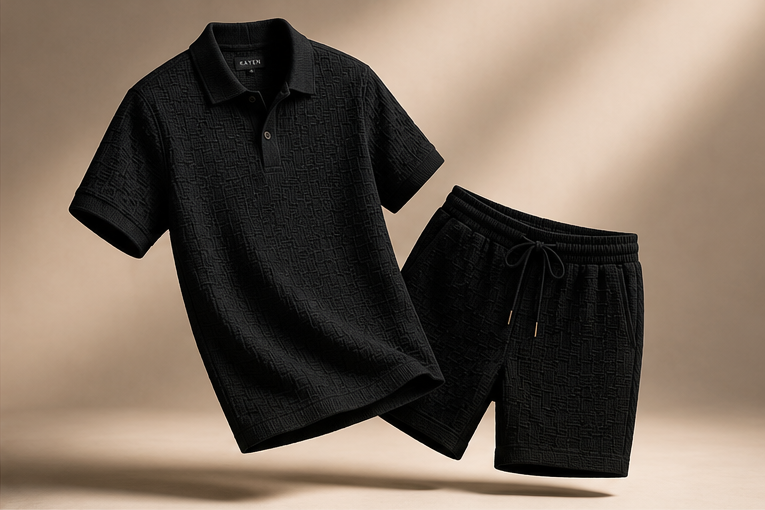 Textured Polo Set - Black