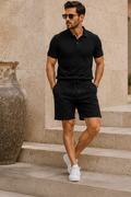 Textured Polo Set - Black