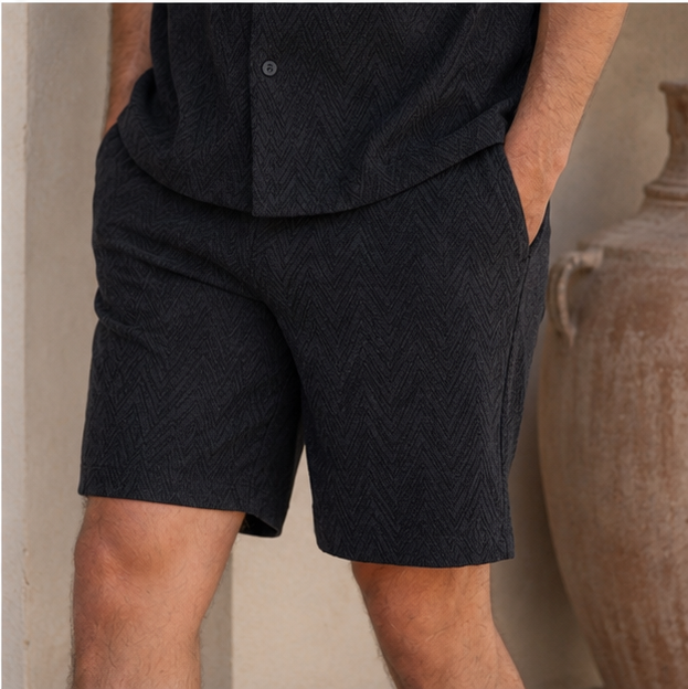 Textured shorts Set-Black